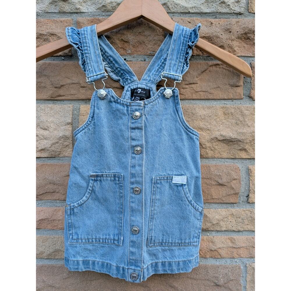 7 For All Mankind Baby Girls Denim Jean Overall Dress Size 24m Ruffles Dungarees